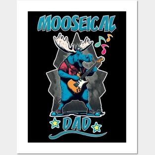 Mooseical - Rock N Roll Dad Moose with a Electric Guitar Posters and Art